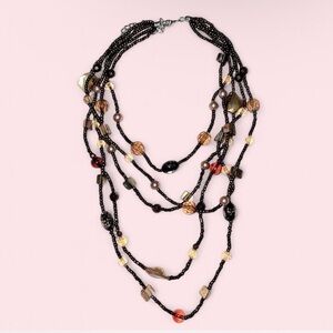 Brown Seed Bead Necklace with Mother of Pearl Shell Beads multi-strand design